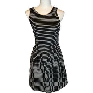 MADEWELL fit and flare, heavy cotton dress, black w/ white stripes